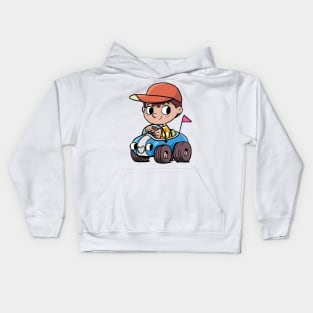 boy drives a small car with a cute face Kids Hoodie